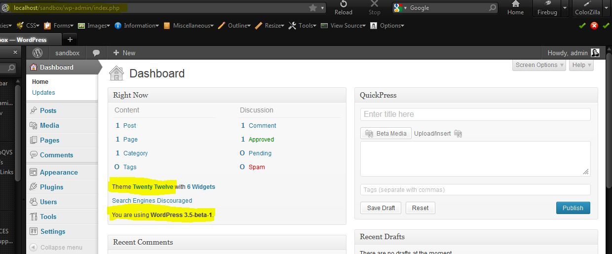 WordPress 3.5 Beta and Twentytwelve